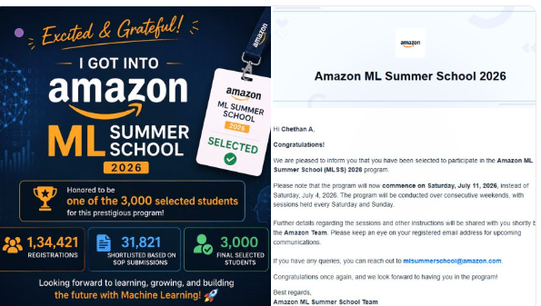 CSE Student Chethan A Selected for Amazon ML Summer School 2026