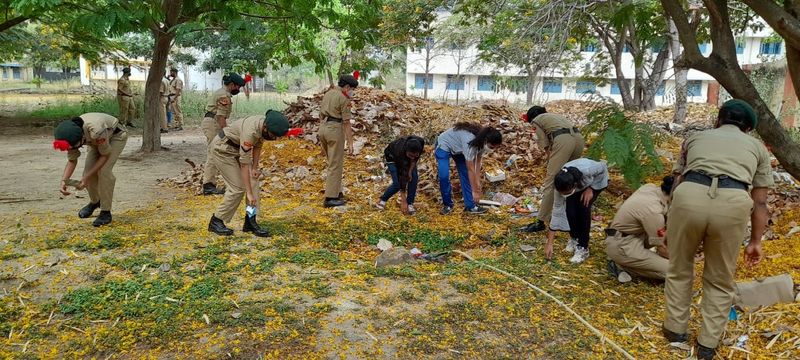 NCC cadets on a campus clean-up drive