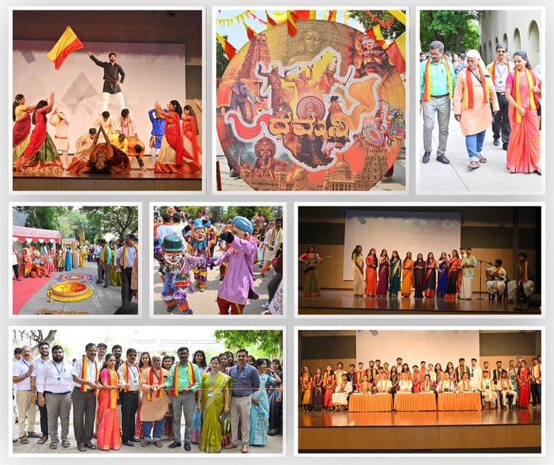 Students and staff in traditional attire at BIET's Kannada Rajyotsava, Student Welfare Council inauguration and Namma Ethnic Day 2K25 celebration