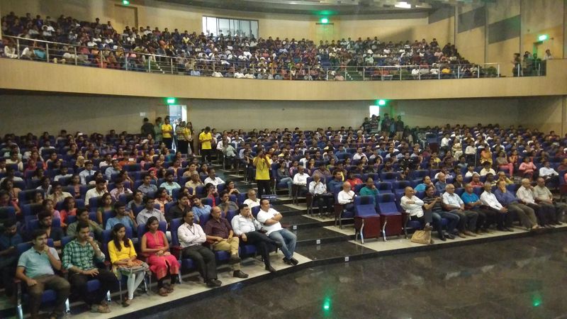 The auditorium filled with students during a session