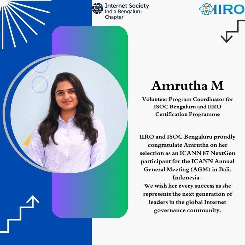 CSE Student Ms. Amrutha M Selected for NextGen@ICANN87 Fellowship
